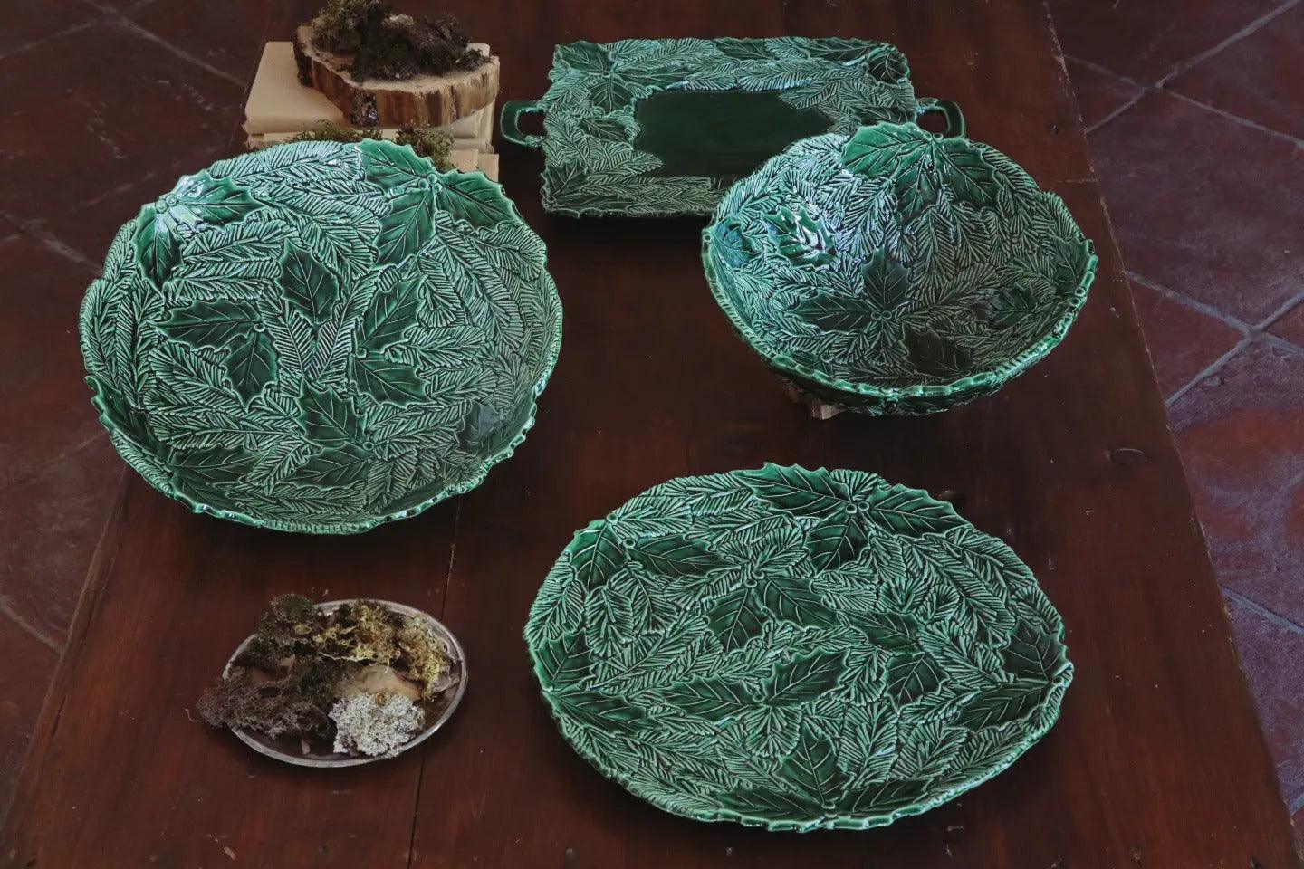 Bolo Basso Grande in ceramica, Aghi e Agrifoglio, colore: verde - MARIKA DE PAOLA - HOME DECOR