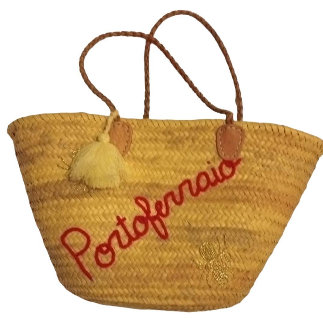 Borsa in foglie di palma con ricami in lana (motivo: Portoferraio), fatta a mano - MARIKA DE PAOLA - HOME DECOR