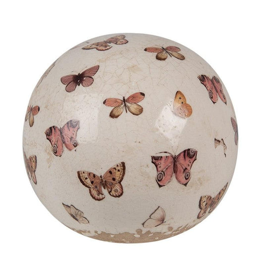 Clayre & Eef - Fermacarte Sfera in ceramica beige con Farfalle, 12 cm - MARIKA DE PAOLA - HOME DECOR