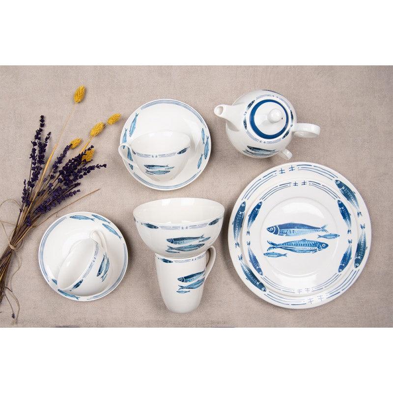 Clayre & Eef - Piatto piano da cena in porcellana bianca con Pesci Blu, 26 cm - MARIKA DE PAOLA - HOME DECOR