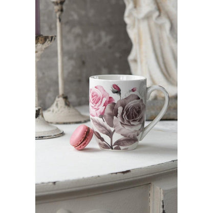 Clayre & Eef Tazza / Mug in porcellana bianca con Rose, 300 ml - MARIKA DE PAOLA - HOME DECOR