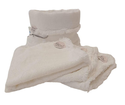 Lavette set da 3 asciugamani bagno con elegante sacchetto di lino, colore: Bianco, 100% Made in Italy - Chez Moi - MARIKA DE PAOLA - HOME DECOR