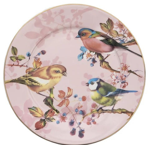 Clayre & Eef - Piatto da colazione in porcellana rosa con Uccellini, 21 cm