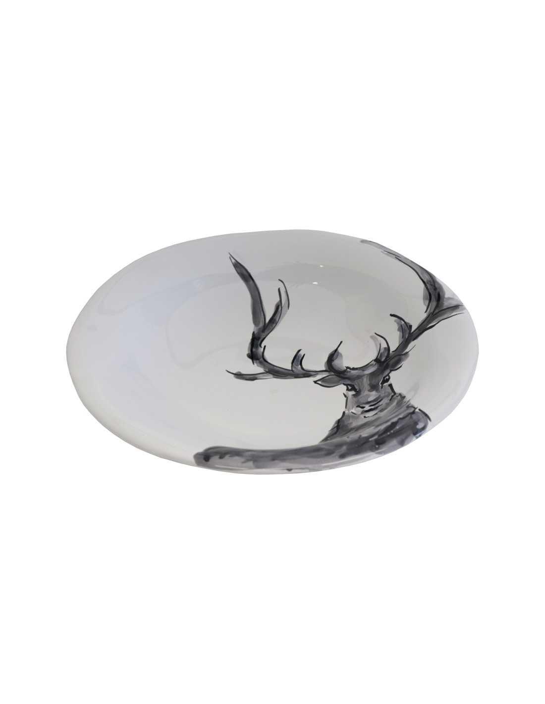 Piatto Fondo in ceramica decorata a mano, Cervo 22 cm - MARIKA DE PAOLA - HOME DECOR