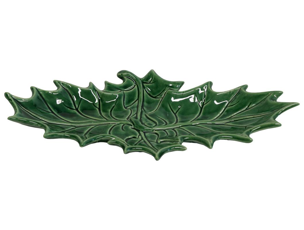 Piatto / Vassoio Agrifoglio a due foglie in ceramica, colore: verde - MARIKA DE PAOLA - HOME DECOR