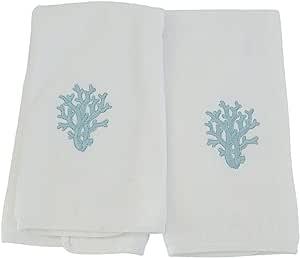 Set Asciugamani 2 pezzi (Viso / Ospite) cotone pregiato con ricami, collezione Lusso Yacht (Coralli Azzurri) - MARIKA DE PAOLA - HOME DECOR