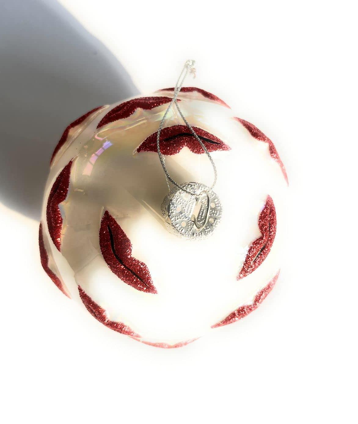 Palle di Natale - Sfera color madreperla con labbra rosse con glitter - 10 cm - MARIKA DE PAOLA - HOME DECOR