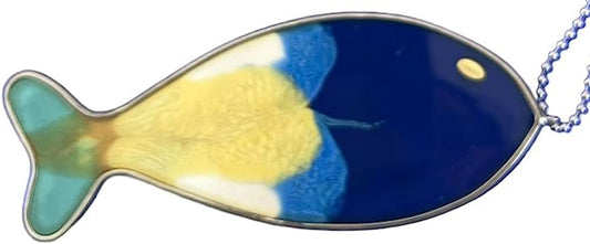 Catenina con Ciondolo Pesce Blu in acciaio chirurgico e Resina Vulca, pezzi unici fatti a mano, artigianato 100% made in Italy