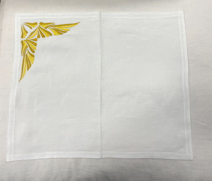 Set of 2 placemats (2 placemats + 2 napkins) in PURE LINEN model Angoli White / Yellow, 100% made in Italy 