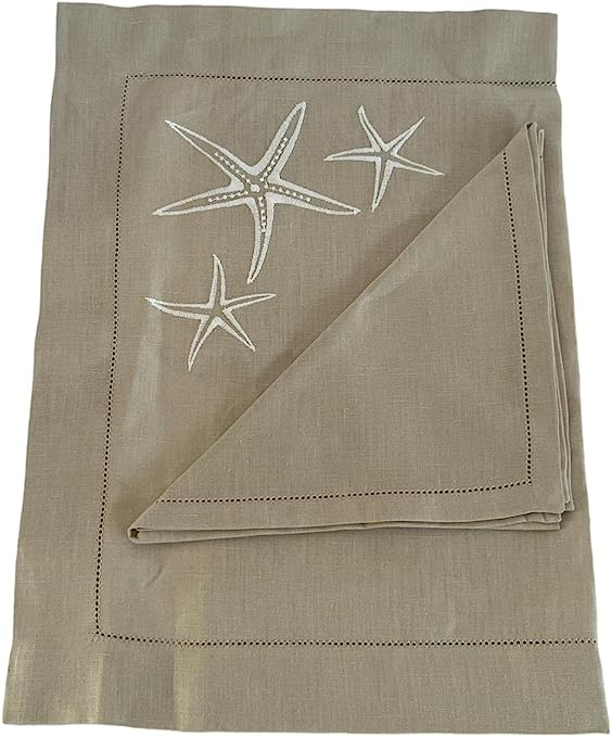 Set of 2 placemats (2 placemats + 2 napkins) in PURE LINEN model Starfish, Sand / White, 100% made in Italy 