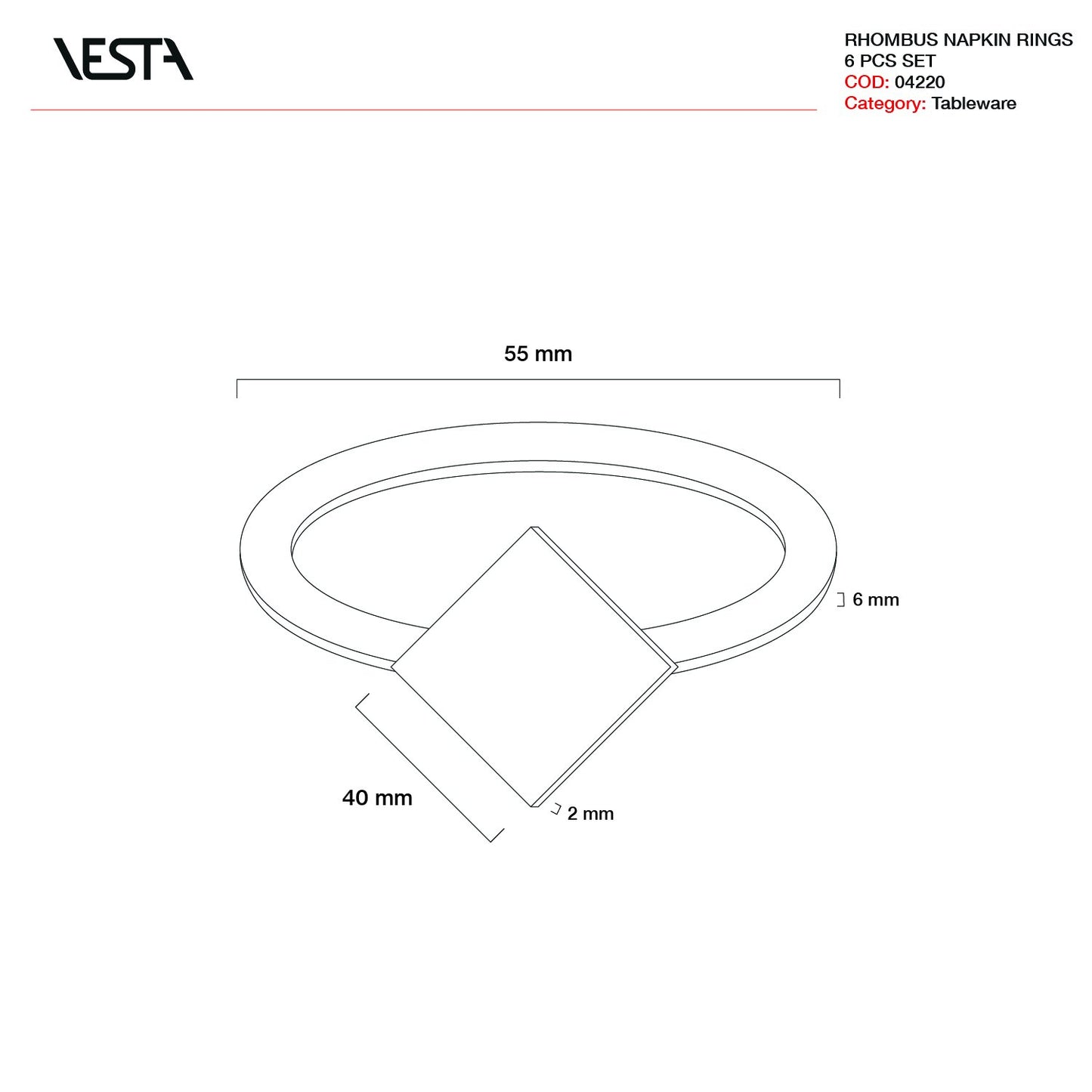 Lot de 6 ronds de serviette Ligne Rombo Decor - Collection Vesta
