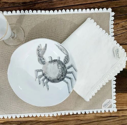 Chez Moi American Bonton placemat with matching napkin in waxed linen with cotton lace 