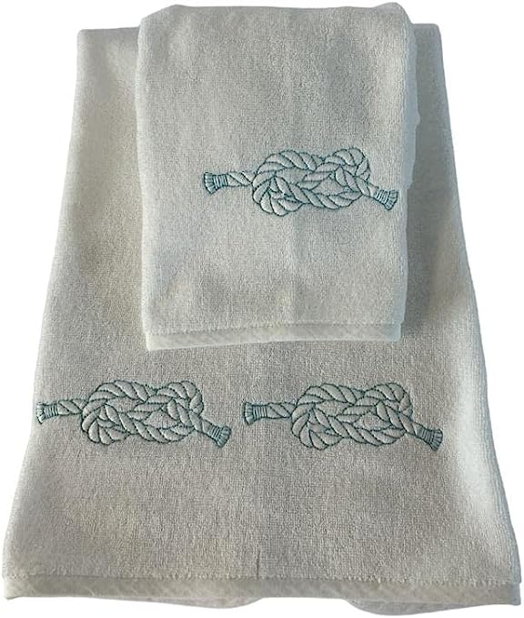 2-piece Towel Set (Face / Guest) fine cotton with embroidery, Luxury Yacht collection, 100% made in Italy, Marika De Paola (White / Blue Nodes)