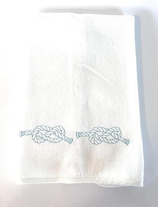 Ensemble de serviettes 2 pièces (visage / invité) en coton fin avec broderie, collection Luxury Yacht, 100% fabriqué en Italie, Marika De Paola (Blanc / Blue Nodes)