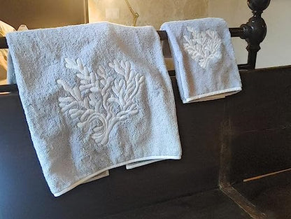 2-piece Towel Set (Face / Guest) fine cotton with embroidery, Luxury Yacht collection, 100% made in Italy, Marika De Paola (Violet / White Corals)