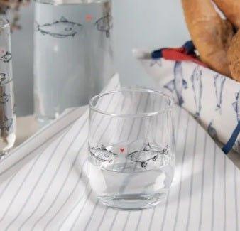 Bicchiere in vetro con stampa pesci blu, 300 ml - MARIKA DE PAOLA - HOME DECOR