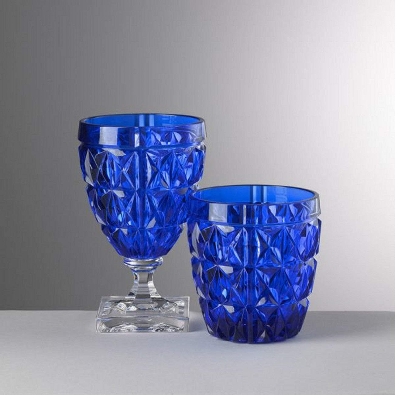 Set of 6 water glasses Model Stella Mario Luca Giusti in Acrylic Synthetic Crystal, Color: BLUE