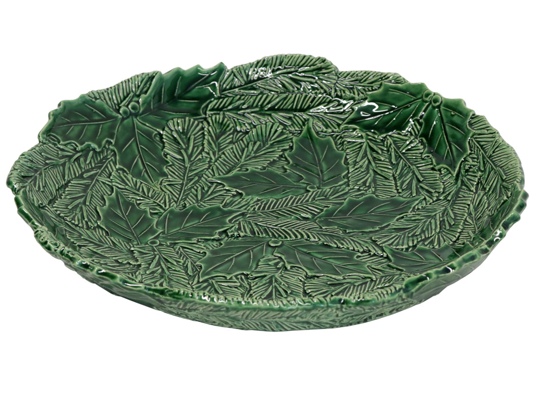 Bolo Basso Grande in ceramica, Aghi e Agrifoglio, colore: verde