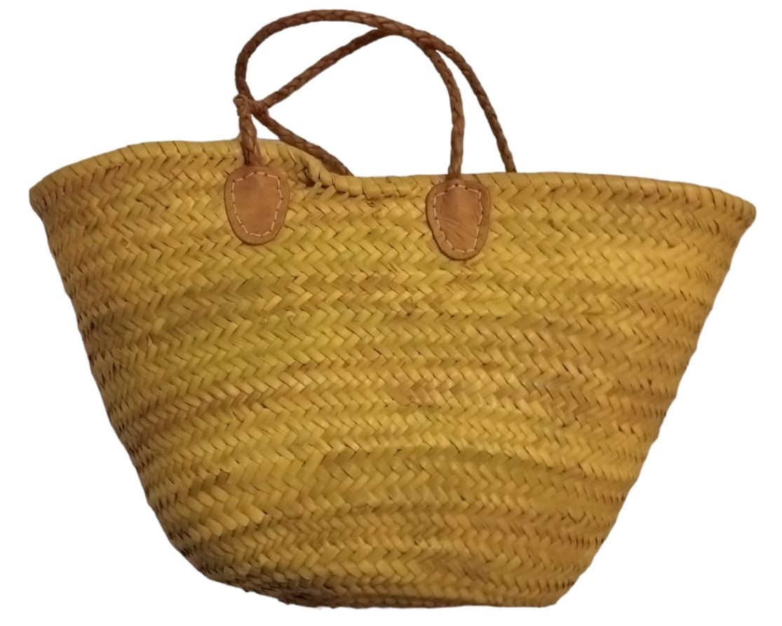 Handmade and woven bag in palm leaves with wool embroidery, Portoferraio motif