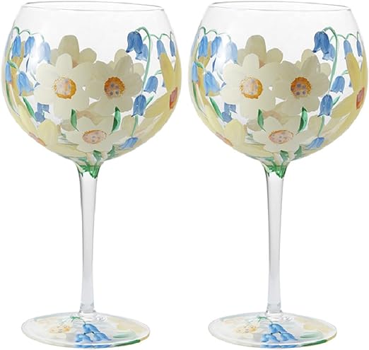 Set de 2 verres en verre peint à la main, collection Floréal