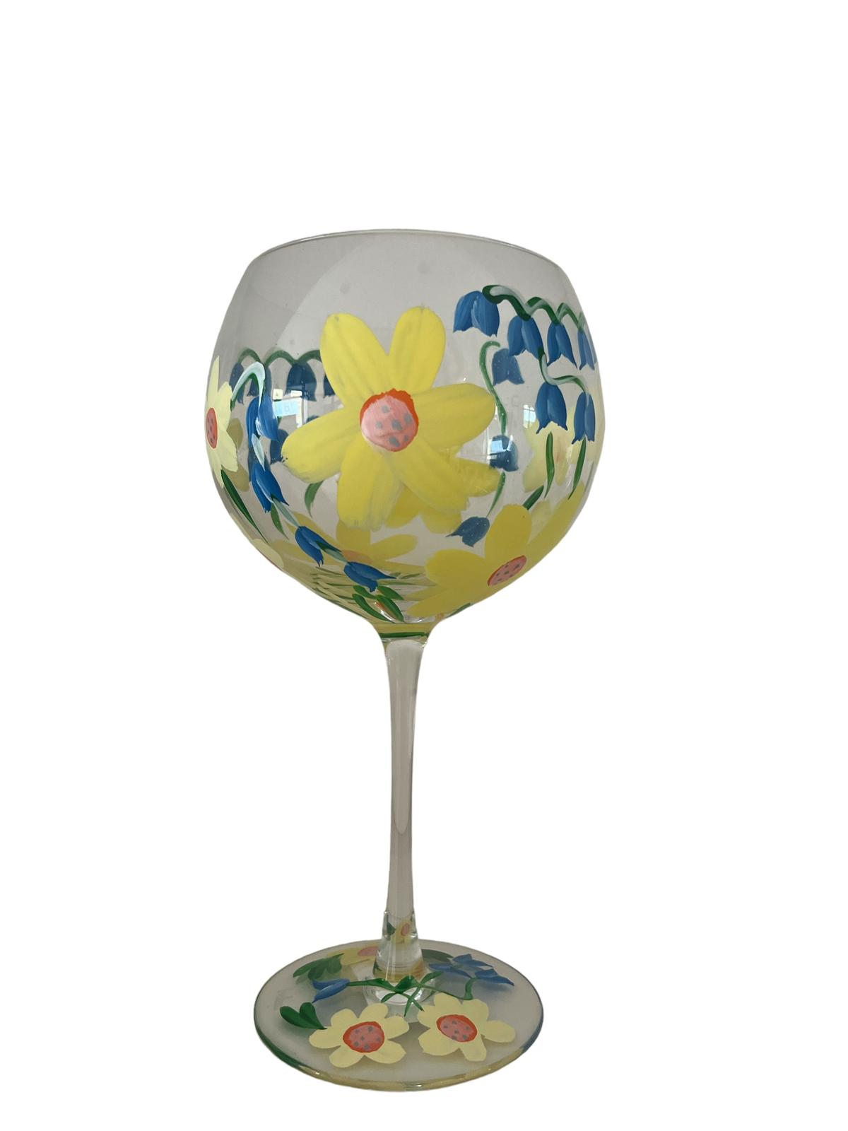 Set 2 Bicchieri Calici in vetro dipinto a mano, collezione Floreal