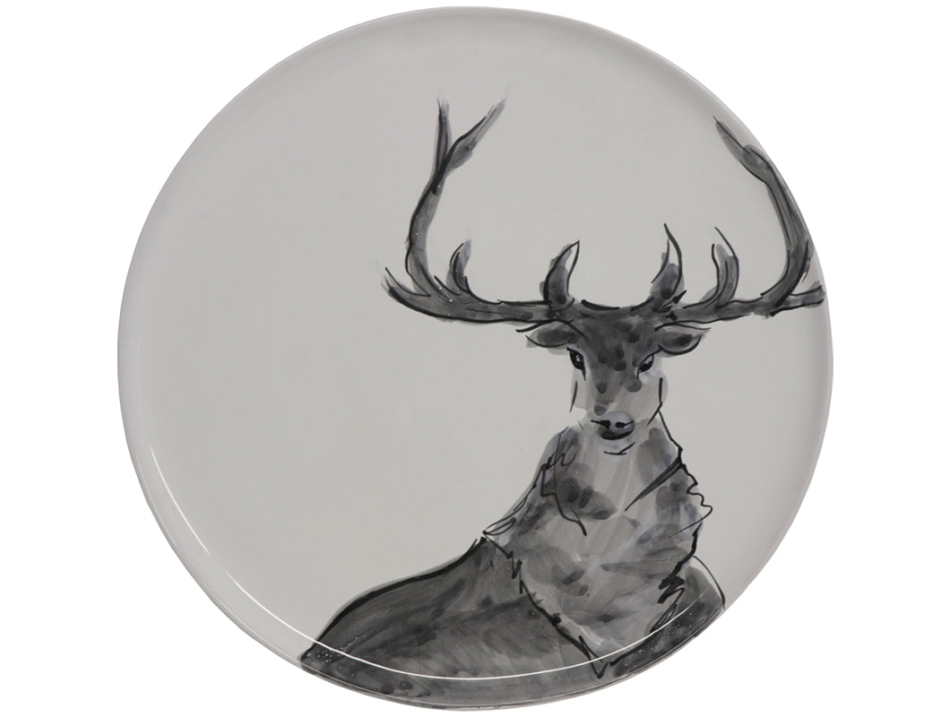 Hand-decorated ceramic presentation plate, Deer 32 cm