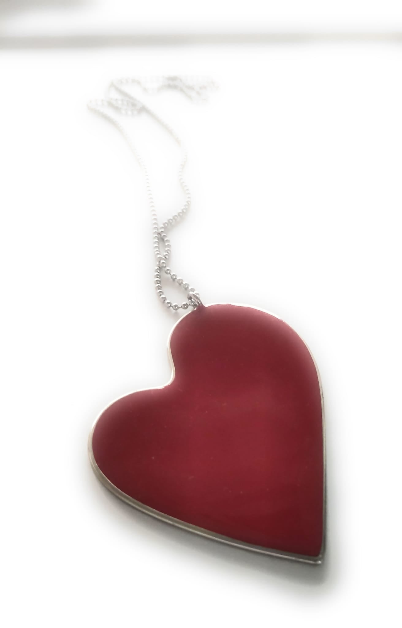 Chain with Red Heart Pendant in surgical steel and Vulca Resin, unique handmade pieces, 100% made in Italy craftsmanship