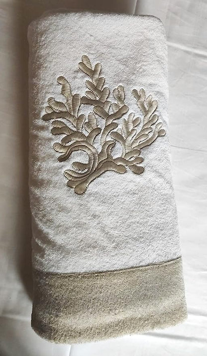 Beach towel Luxury collection by Marika De Paola, fine cotton terry, 100% made in Italy, model: Corallo (White / Beige) 