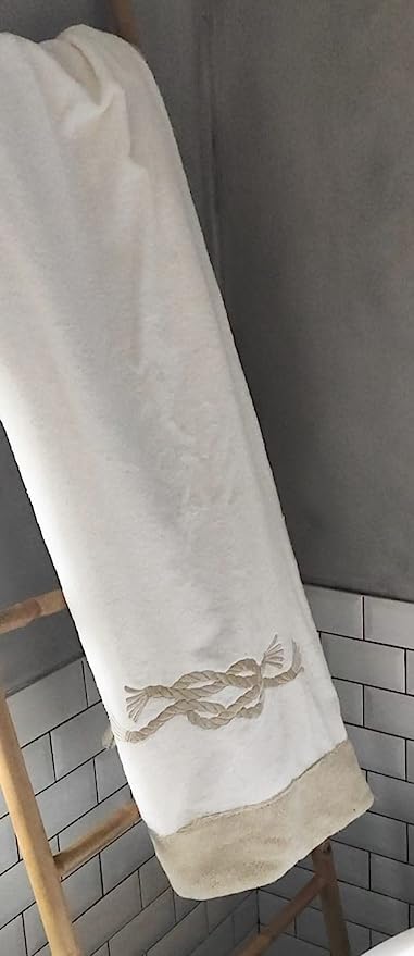 Beach Towel Luxury collection by Marika De Paola, fine cotton terry, 100% made in Italy, model: Nodo Marinaro (Beige / White) 