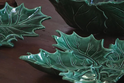 Vassoio Agrifoglio a cinque foglie in ceramica, colore: verde