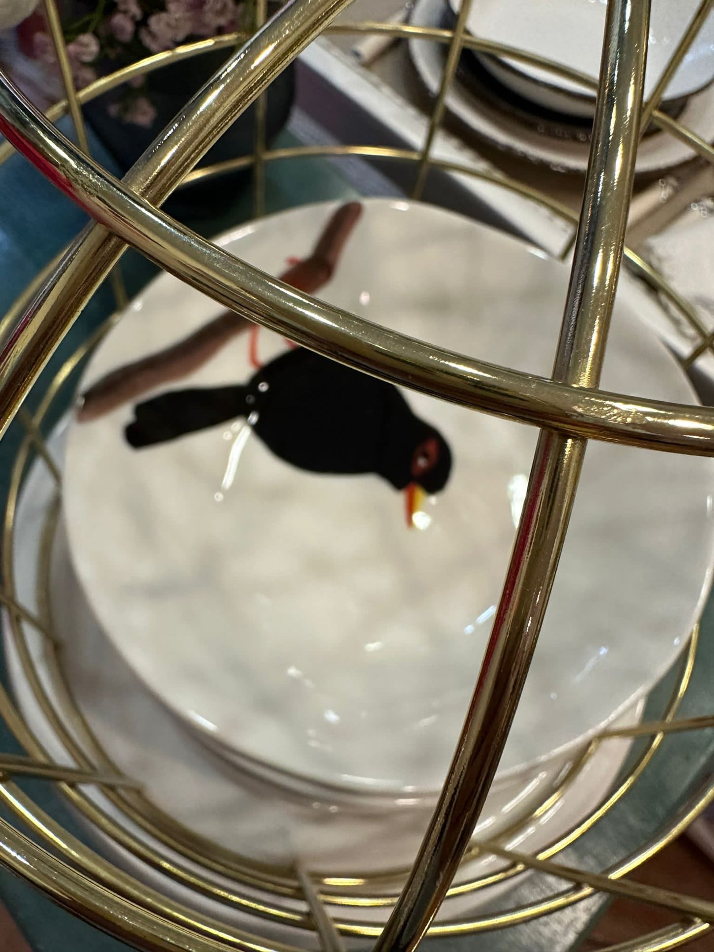 Seletti Gabbia per uccelli Twitable, Matello dorato e base in Porcellana 32,5 cm di diametro