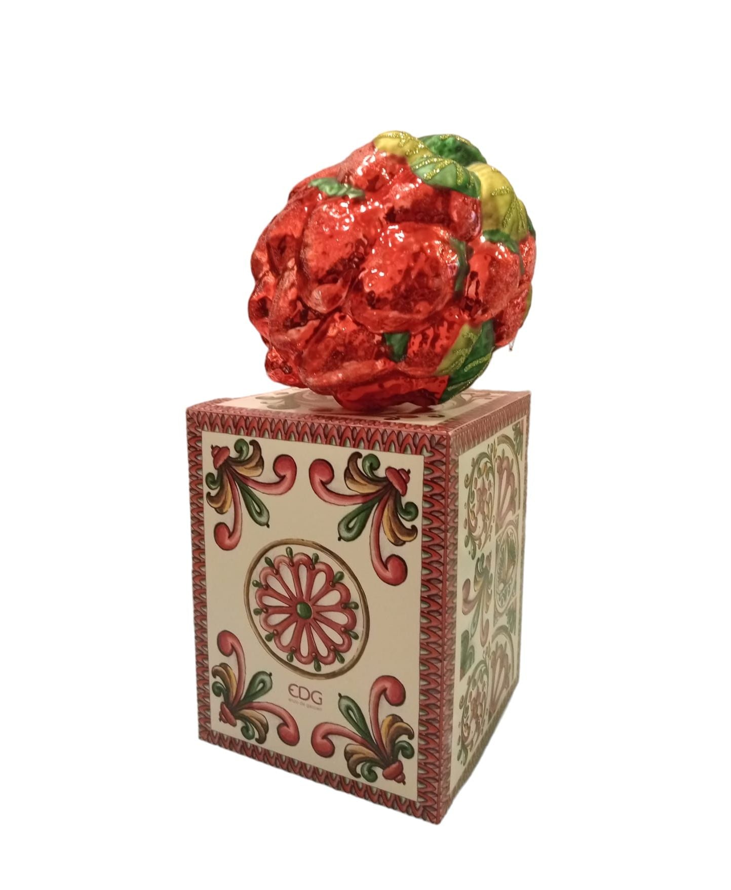 Strawberry bouquet, glass Christmas sphere, 12 cm