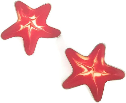 Orecchini Stella Rossa in acciaio chirurgico e resina, fatti a mano, pezzi unici, artigianato 100% made in Italy by Vulca