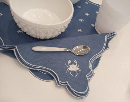 Marika De Paola - Placemat in pure waxed linen with matching napkin - Motif: Crabs