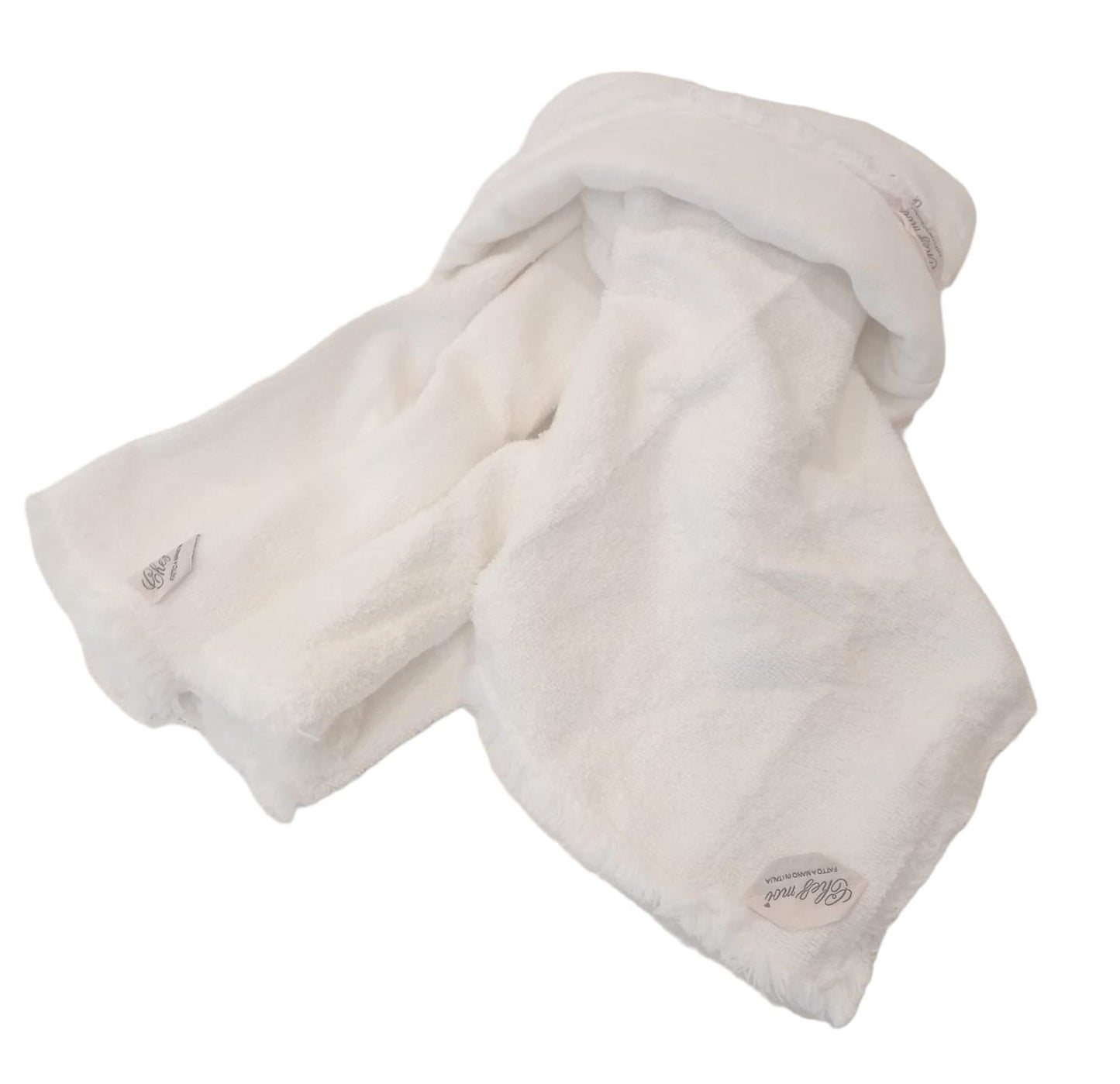 Lavette set da 3 asciugamani bagno con elegante sacchetto di lino, colore: Bianco, tessuti pregiati, 100% Made in Italy - Chez Moi
