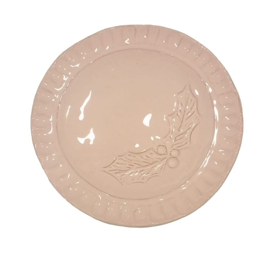 Ceramic Dessert Plate, White Holly 22 cm