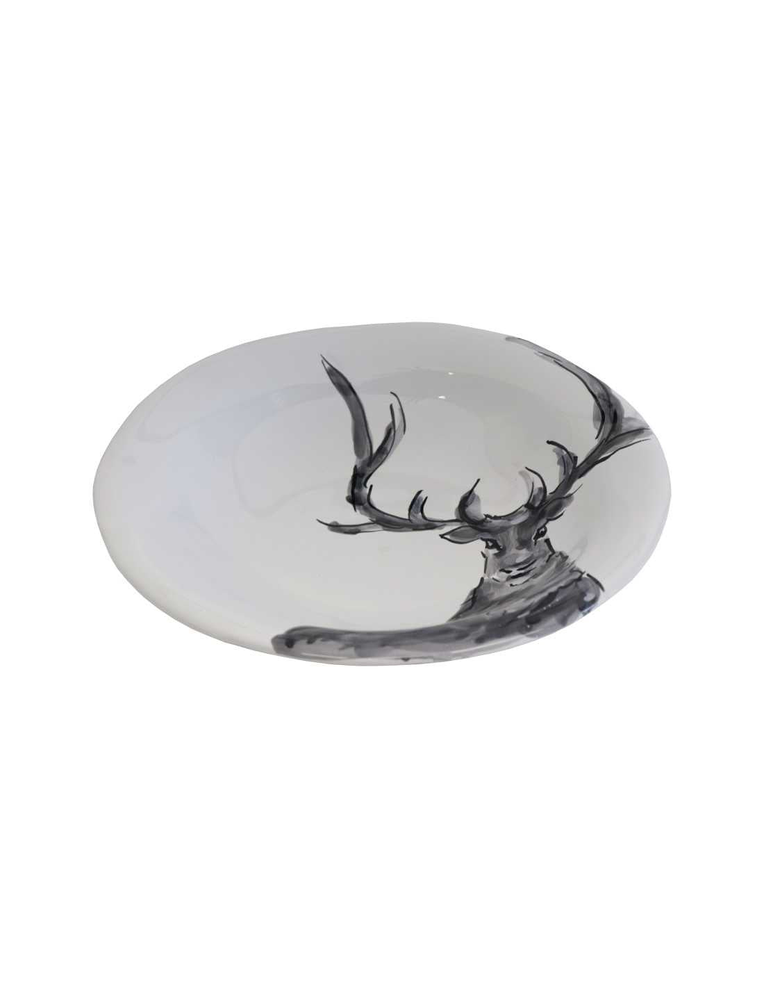 Hand-decorated ceramic soup plate, Deer 22 cm