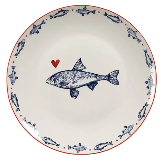 Clayre &amp; Eef - White porcelain breakfast / dessert plate with blue fish, 20 cm