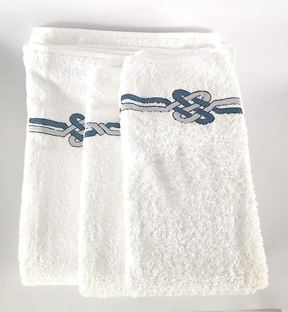 5-piece Towel Set (Face / Guest) fine linen with embroidery, Luxury Yacht collection, 100% made in Italy, Marika De Paola (White / Puerto Rico) 