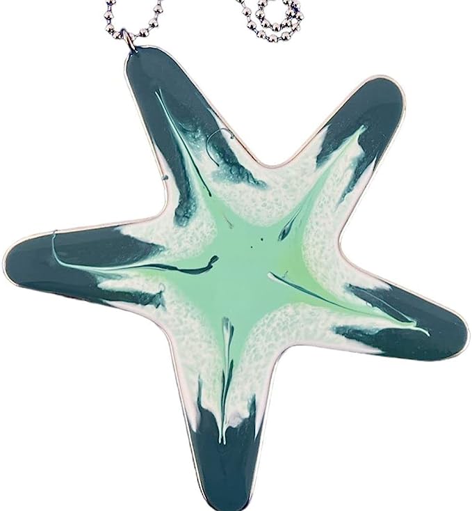 Chain with Blue Green Star Pendant in surgical steel and Vulca Resin, unique handmade pieces, 100% made in Italy craftsmanship