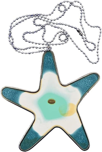 Chain with Blue Green Star Pendant in surgical steel and Vulca Resin, unique handmade pieces, 100% made in Italy craftsmanship