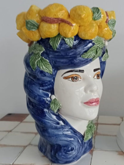 Verus Ceramiche by Abhika - Testa di Moro - Multicolor con Limoni - Ceramica di Caltagirone, 100% Made in Italy altezza 33 cm