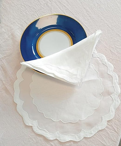 Set of 2 round placemats (2 placemats + 2 napkins) in LINEN and ORGANZA with EMBROIDERY, 100% made in Italy 