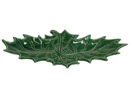 Piatto /  Vassoio Agrifoglio a due foglie in ceramica, colore: verde