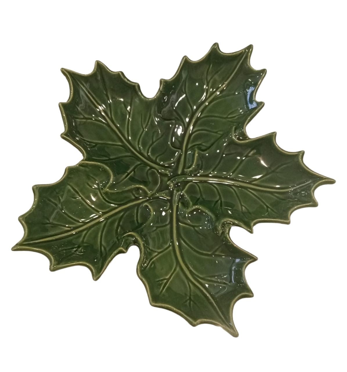 Ceramic five-leaf holly tray, colour: green