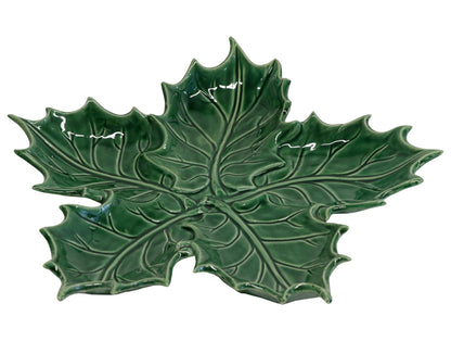 Ceramic five-leaf holly tray, colour: green