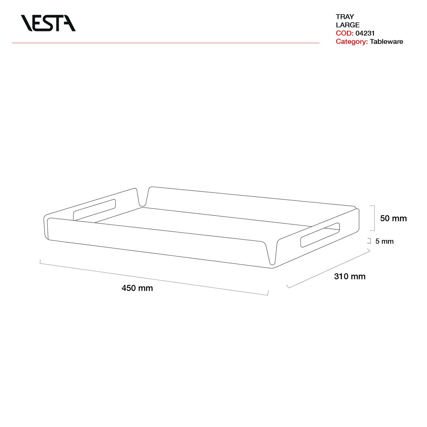Decor line large tray in acrylic crystal - Vesta collection (45 cm x 31 cm)