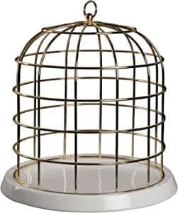 Seletti Cage à oiseaux Twitable, Matello doré et socle en porcelaine 32,5 cm de diamètre