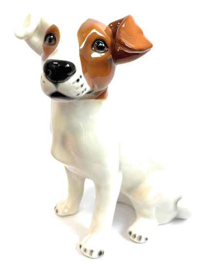 Handmade shiny ceramic Jack Russell dog, Abhika Collection, height 28 cm