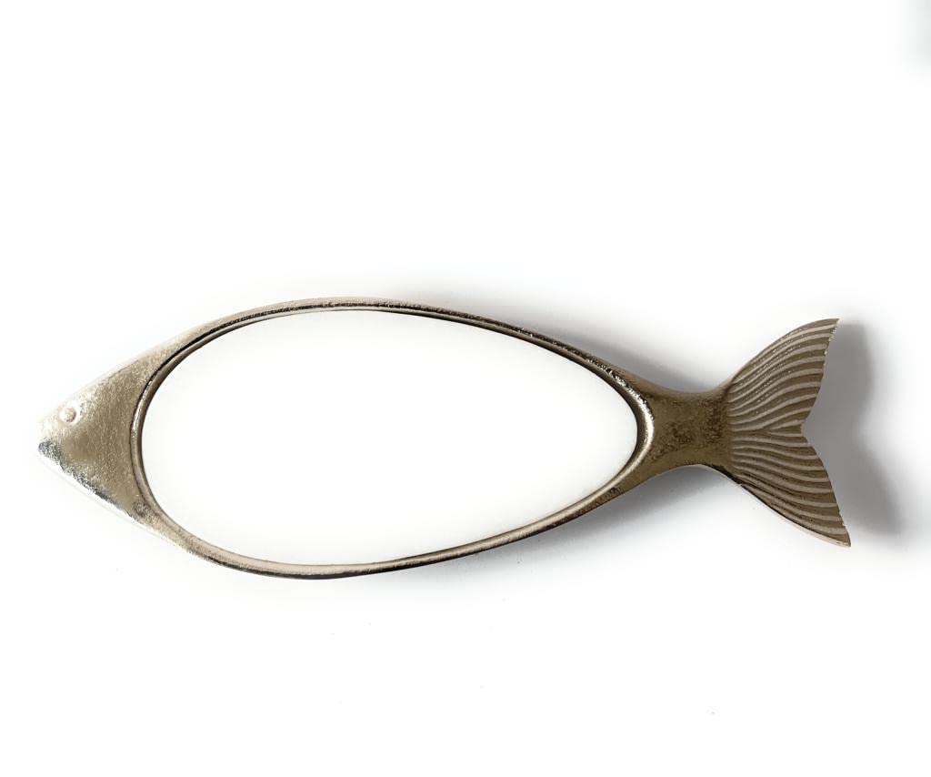 Chehoma - Piatto da portata a forma di pesce in alluminio e marmo (misure 40 cm x 13,5 cm x 2 cm)